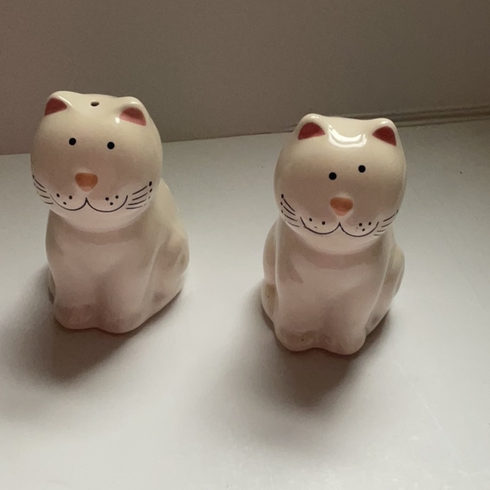 Cute whimsical pink vintage cat salt and pepper shakers.